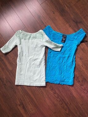 Bebe  Blue Lace Scoop-Neck Top with Mint Mesh Accent Tee - Set of 2